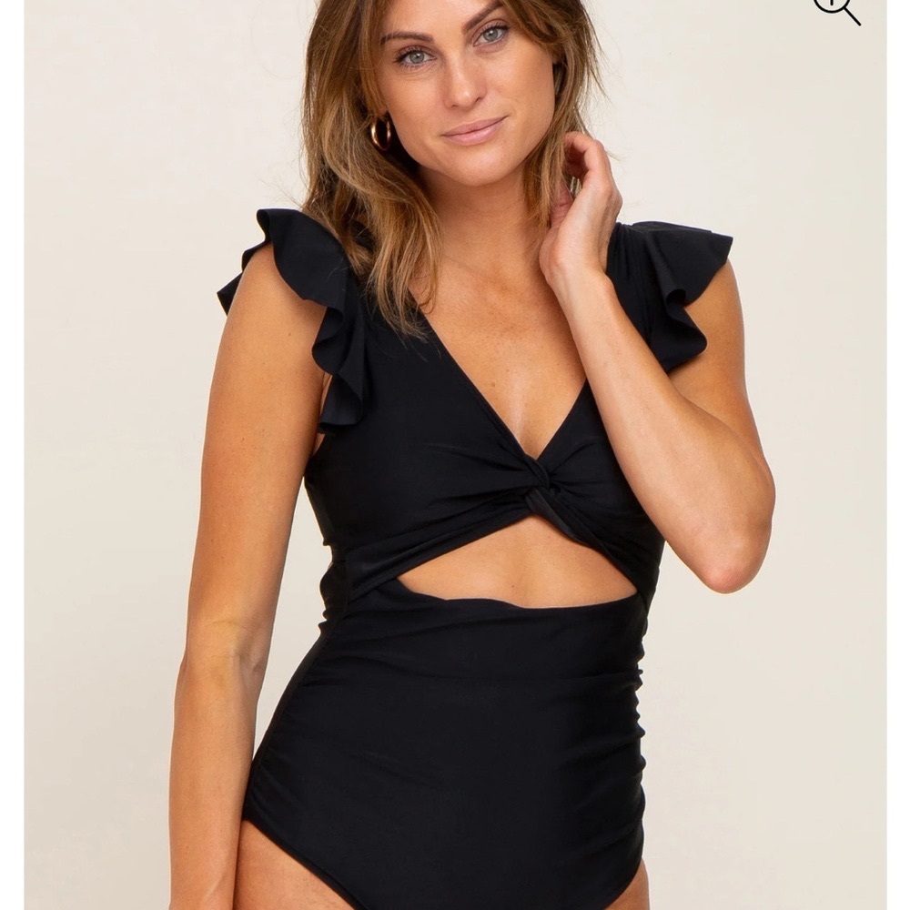 Black Cutout Flutter One Piece Maternity Swimsuit